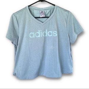 Adidas Cropped Tee Short Sleeve V-Neck Blue Medium